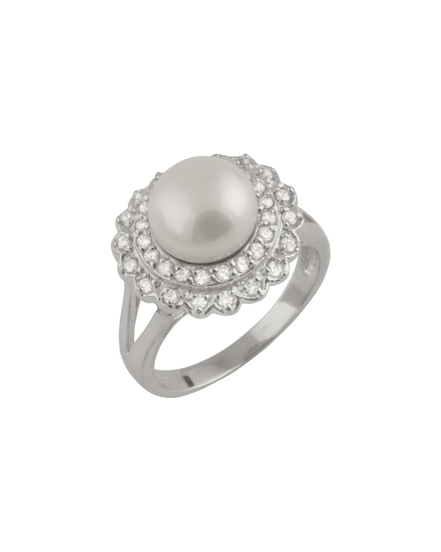 Splendid Pearls Rhodium Plated 10-11mm Pearl Cz Ring