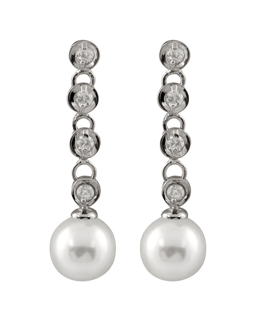 Shop Splendid Pearls Rhodium Plated 12-13mm Pearl Cz Earrings