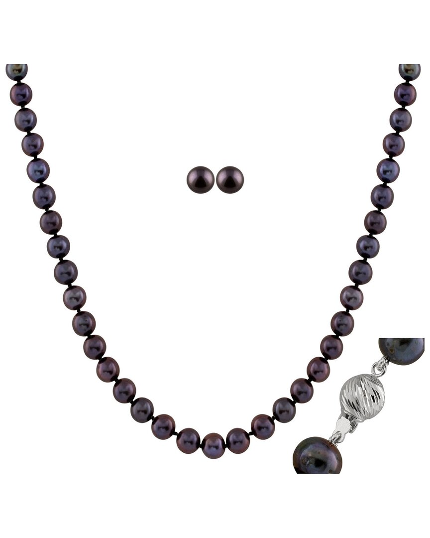 Splendid Pearls Rhodium Plated 8-9mm Pearl Necklace & Earrings Set