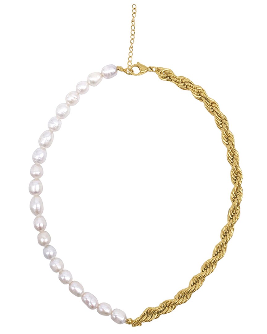 Adornia Fine Jewelry 14k Plated 10mm Pearl Water-resistant Half And Half And Rope Chain Necklace In Gold