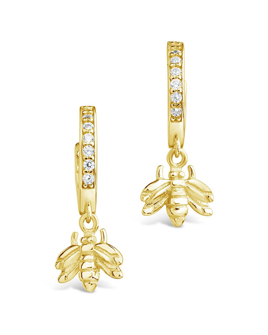 Sterling Forever 14k Over Silver Cz Bee Micro Hoops