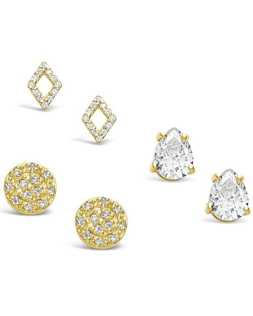 Sterling Forever 14k Over Silver Cz Geo Set Of 3 Studs