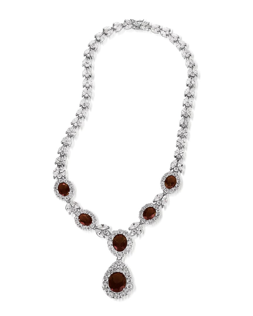 Genevive Silver Cz Necklace In Brown