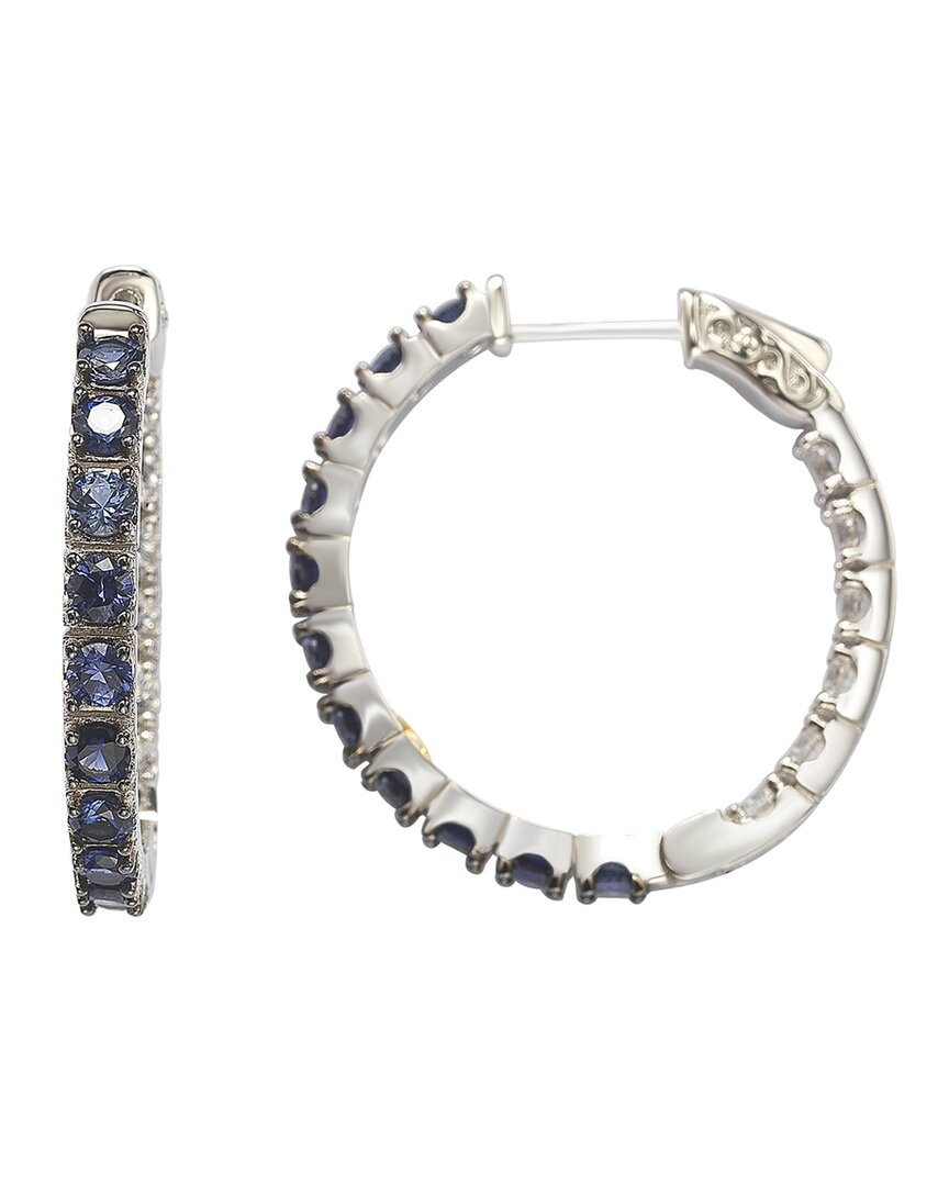 Suzy Levian Sterling Silver Pink Sapphire And Diamond Accent Hoop Earring In Silver