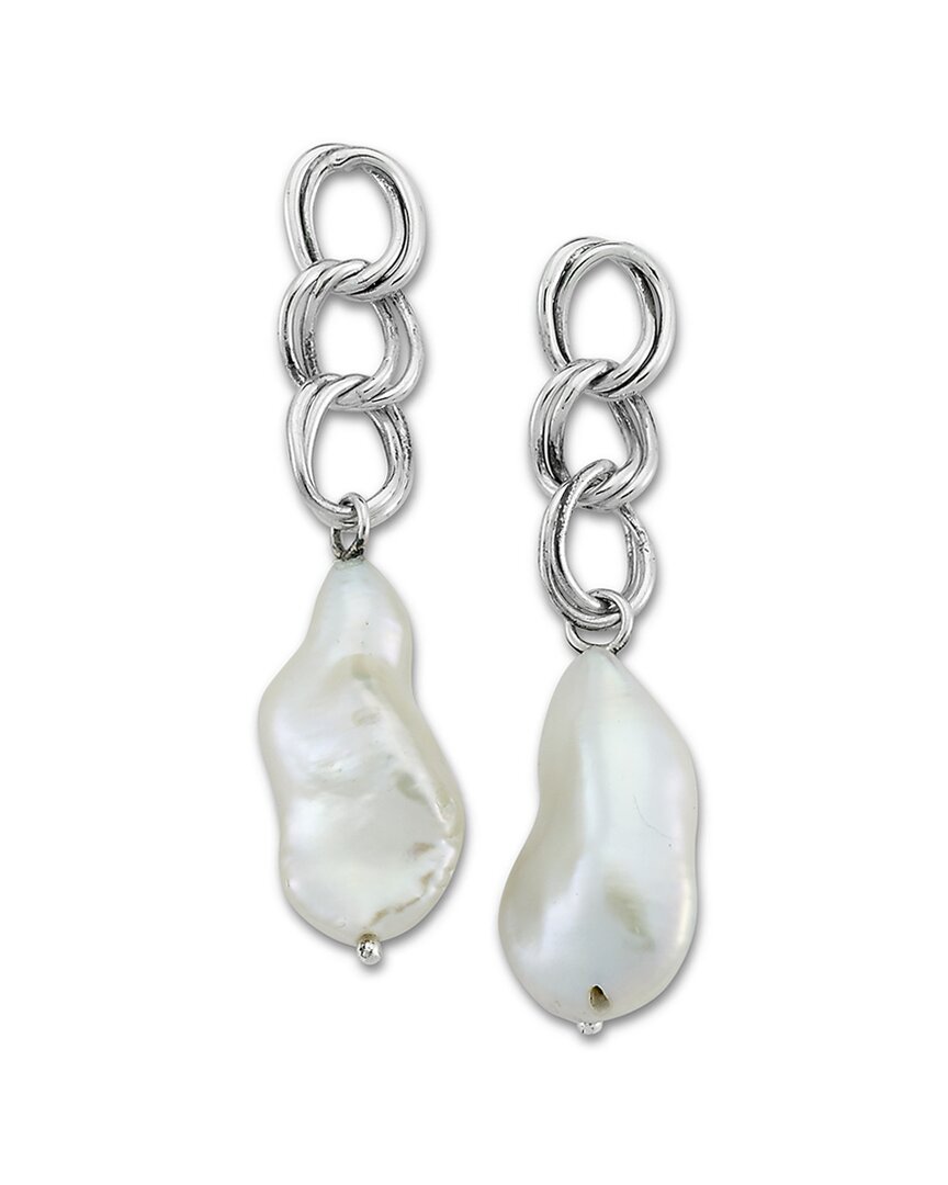 Samuel B. Silver Pearl Chain Link Earrings