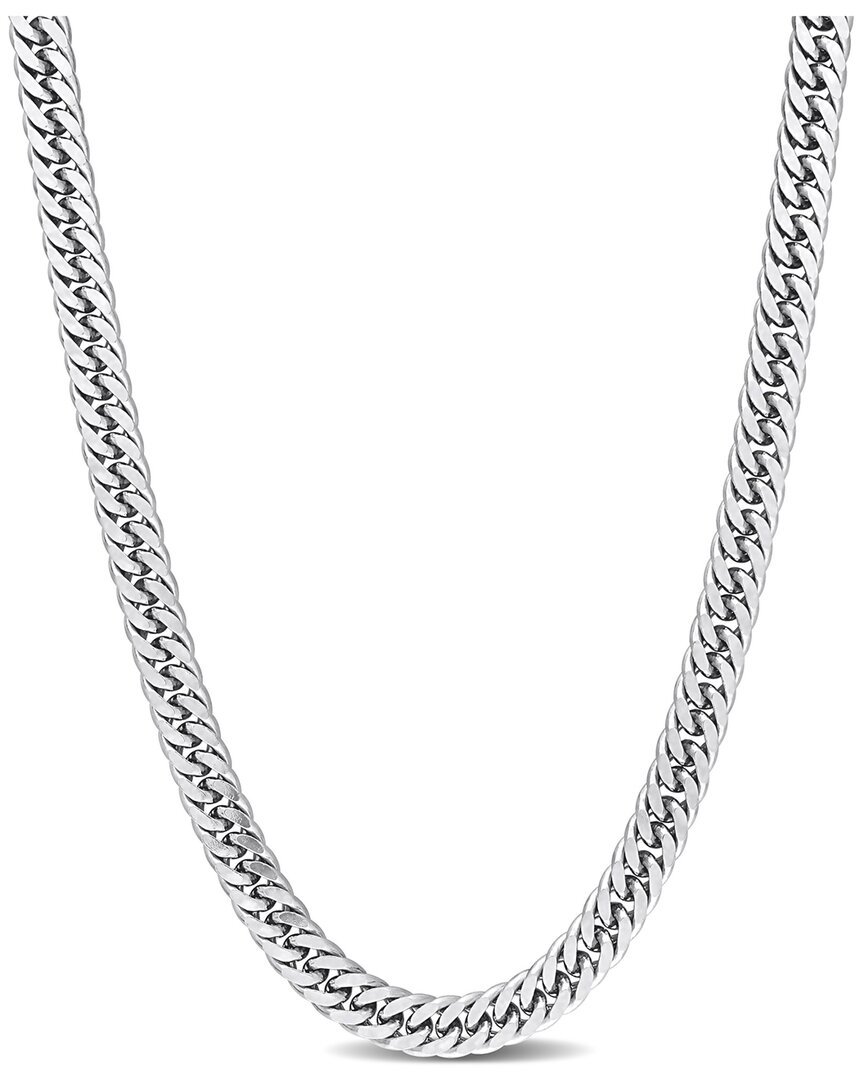 Italian Silver Fancy Curb Link Chain Necklace In Metallic
