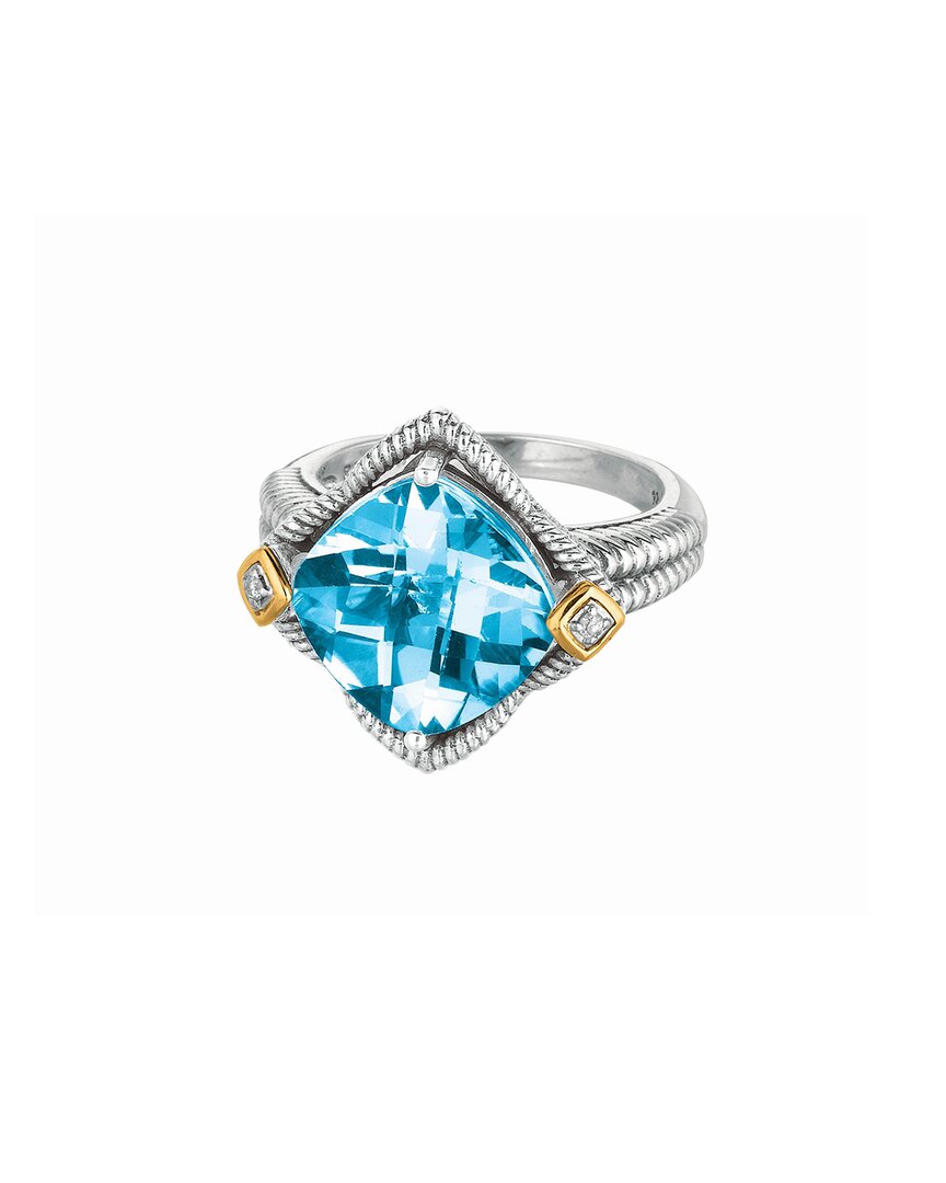 Image of Phillip Gavriel Rock Candy K & Silver Diamond & Blue Topaz Cushion Ring