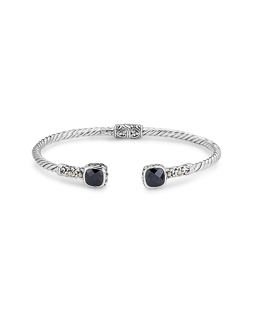 Samuel B. 18k & Silver 3.60 Ct. Tw. Black Spinel Floral Bangle Bracelet