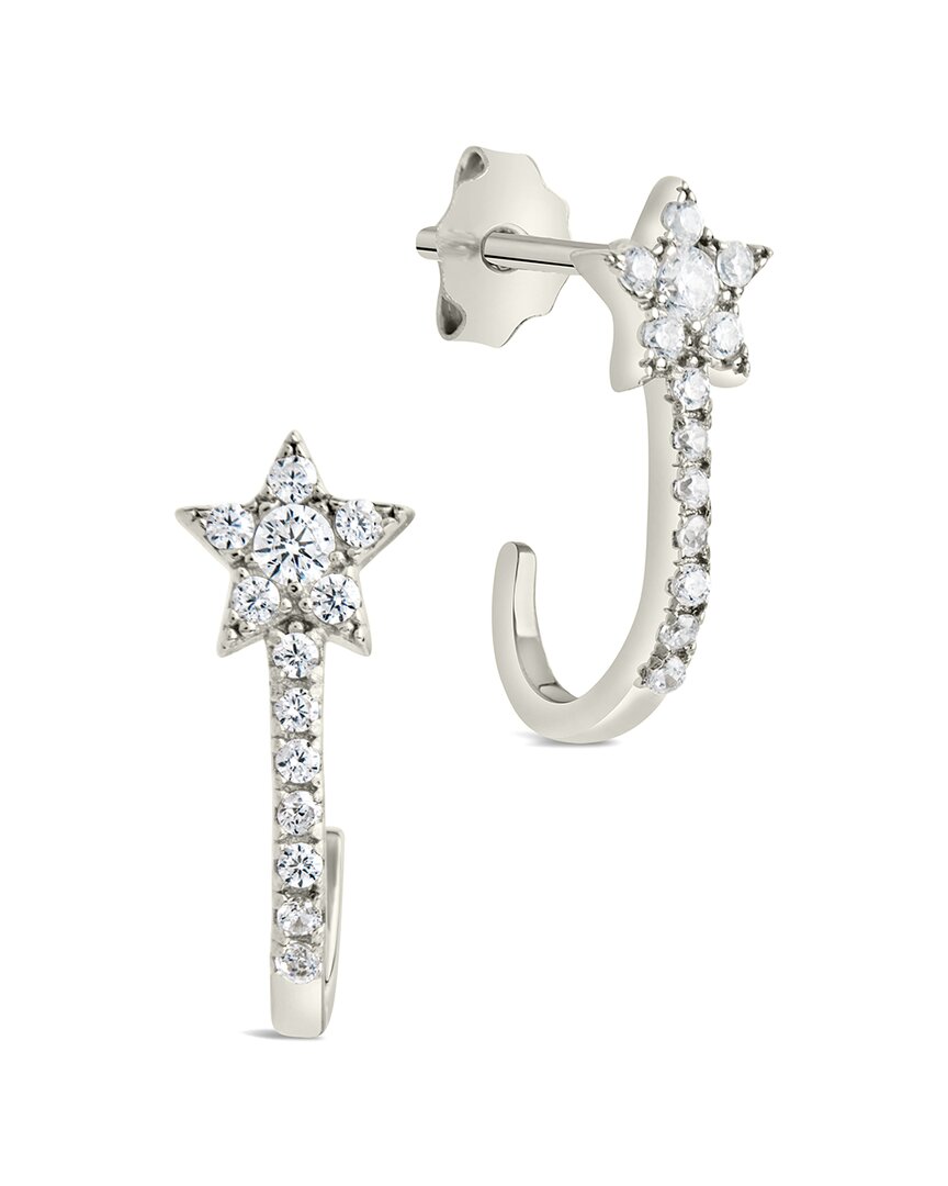 Sterling Forever Cubic Zirconia Star Hoop Earrings In Metallic