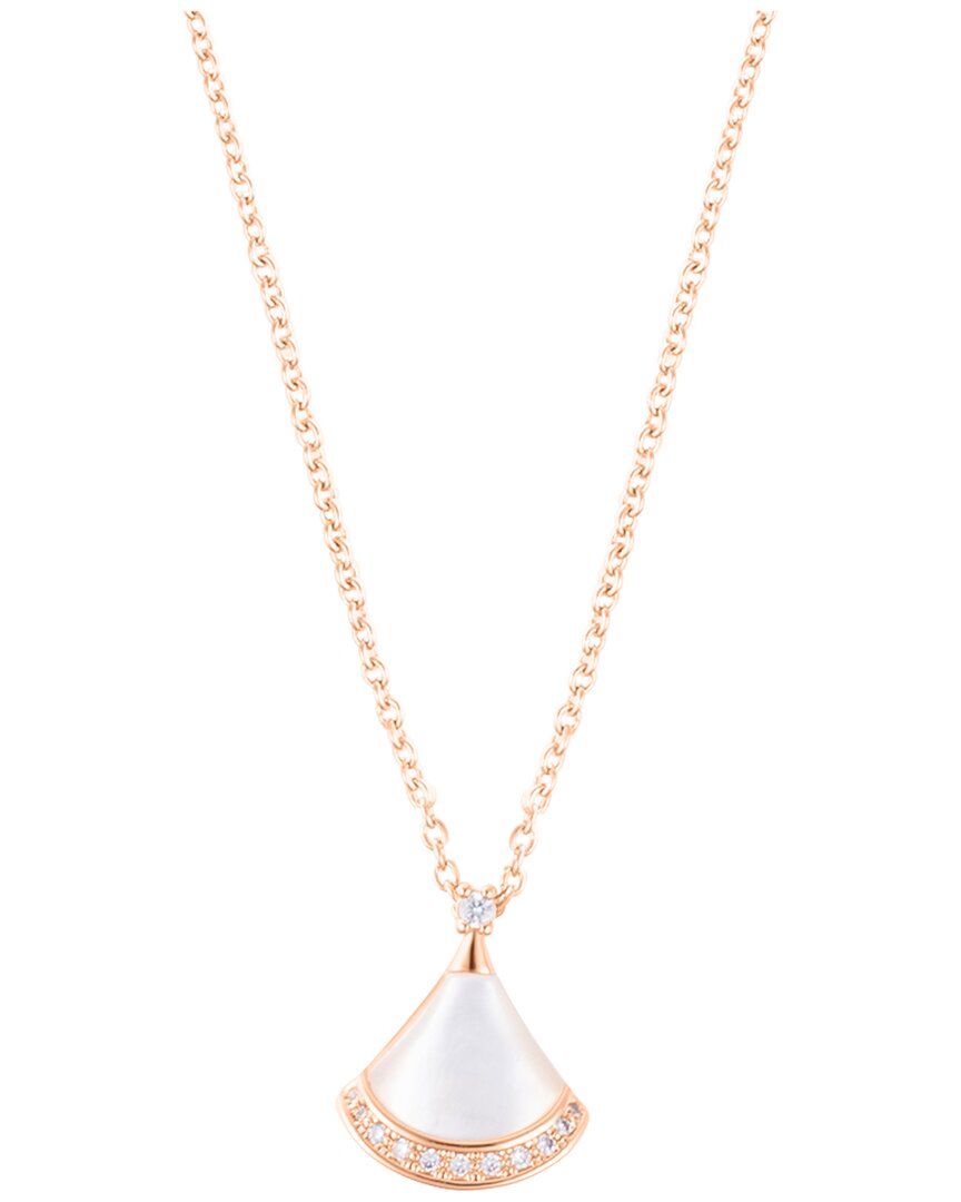 Adornia Rose Gold Adjustable Mother Of Pearl Cubic Zirconia Leaf Pendant Necklace