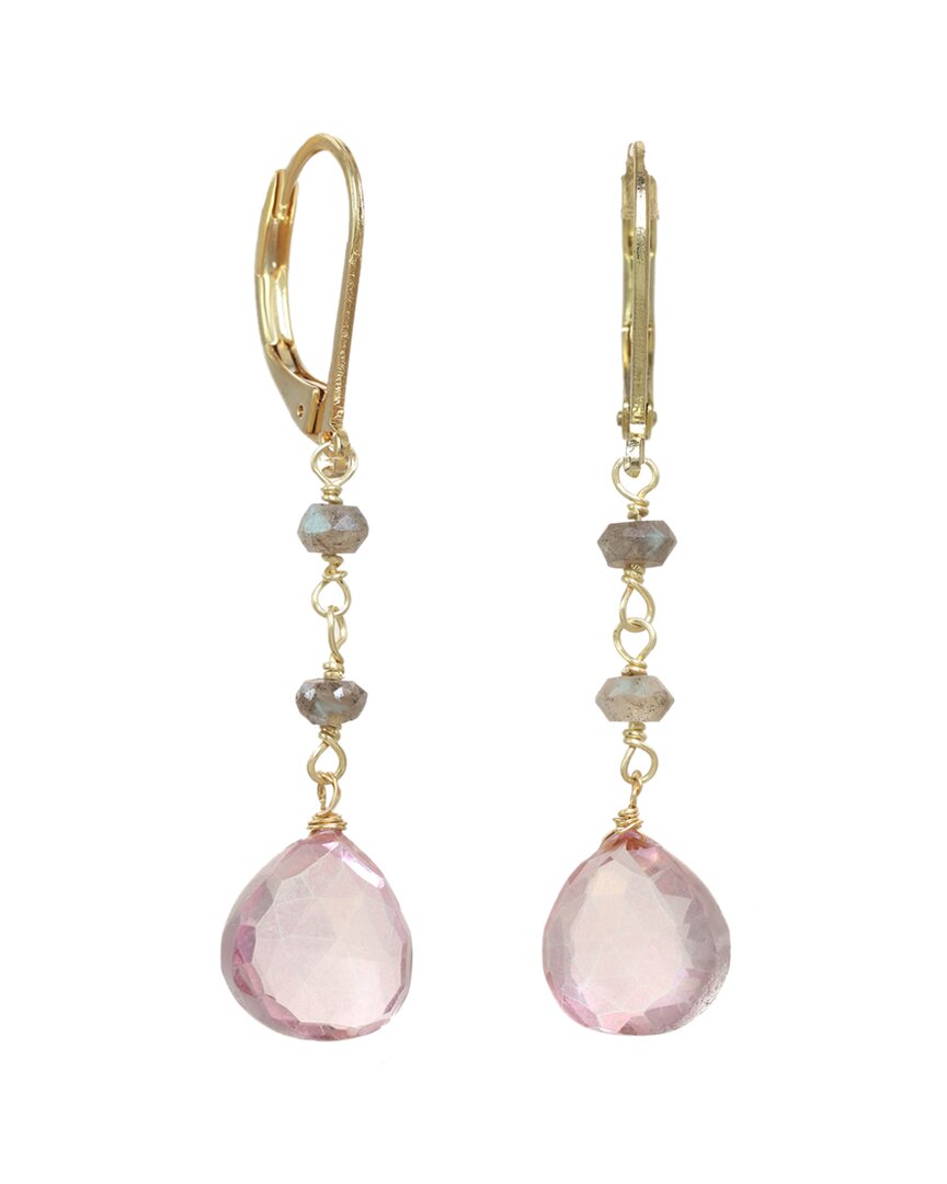 Rachel Reinhardt 14k Over Silver Gemstone Dangle Earrings In Pink