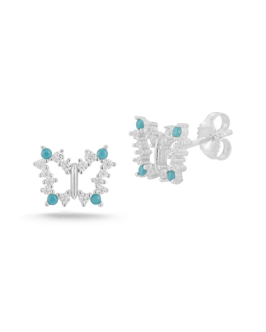 Sphera Milano Silver Synthetic Turquoise Cz Butterfly Earrings