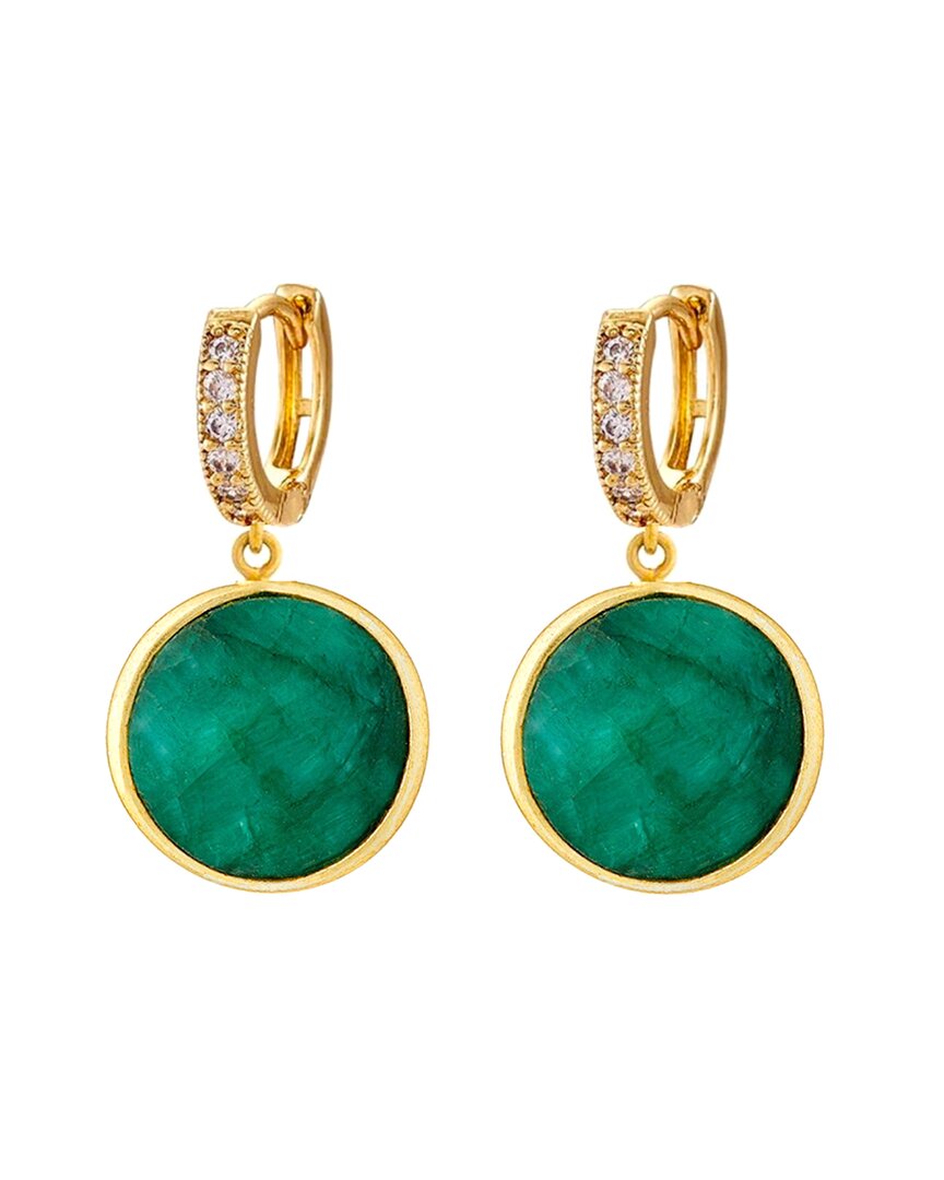 Liv Oliver 18k Plated 32.00 Ct. Tw. Treated Emerald Cz Embellished Earrings In Green
