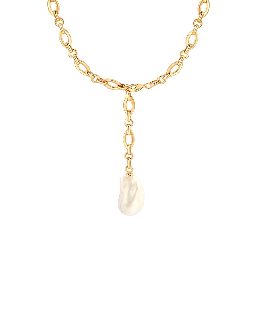 Liv Oliver 18k Plated 15mm X 25mm Pearl Lariat Necklace In Gold