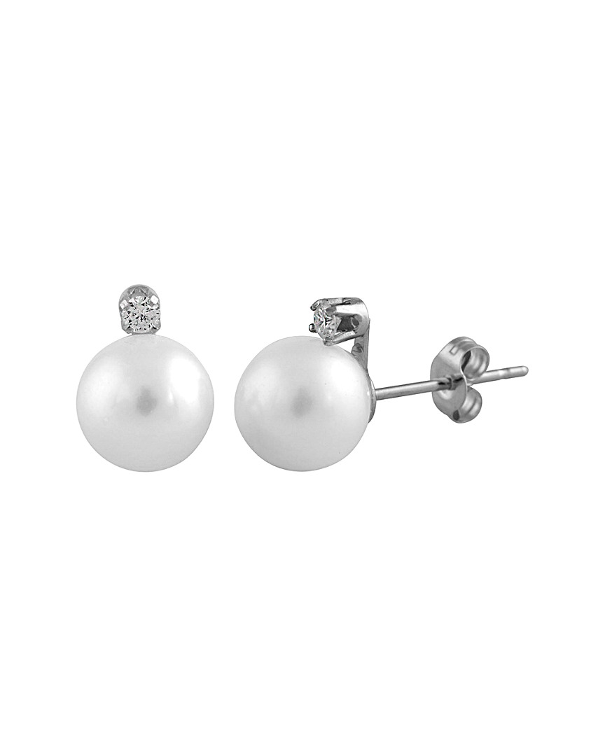 Splendid Pearls 14k 0.06 Ct. Tw. Diamond & 7-7.5mm Freshwater Pearl Drop Earrings