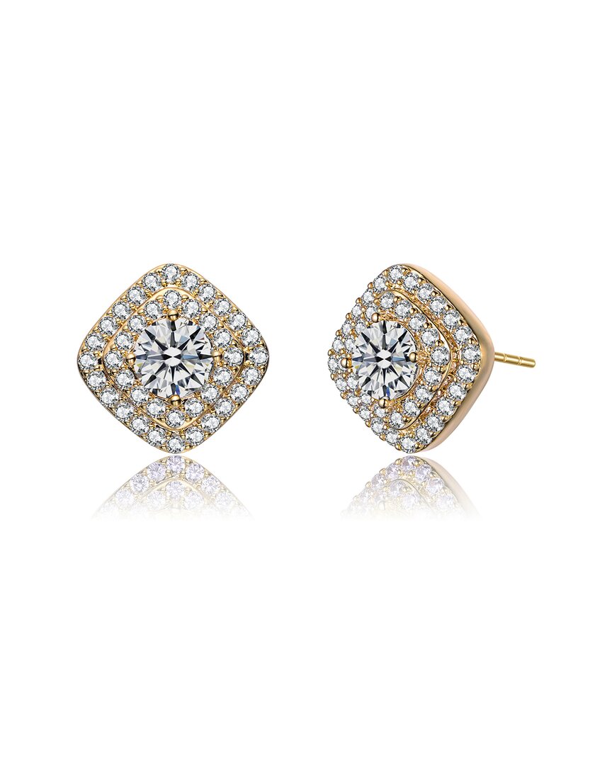 Genevive Classic 14k Gold Plated Halo Stud Earrings