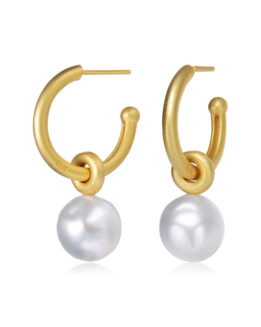 Genevive Sterling Silver Gold Plated Freshwater Pearl Hoop Earrings