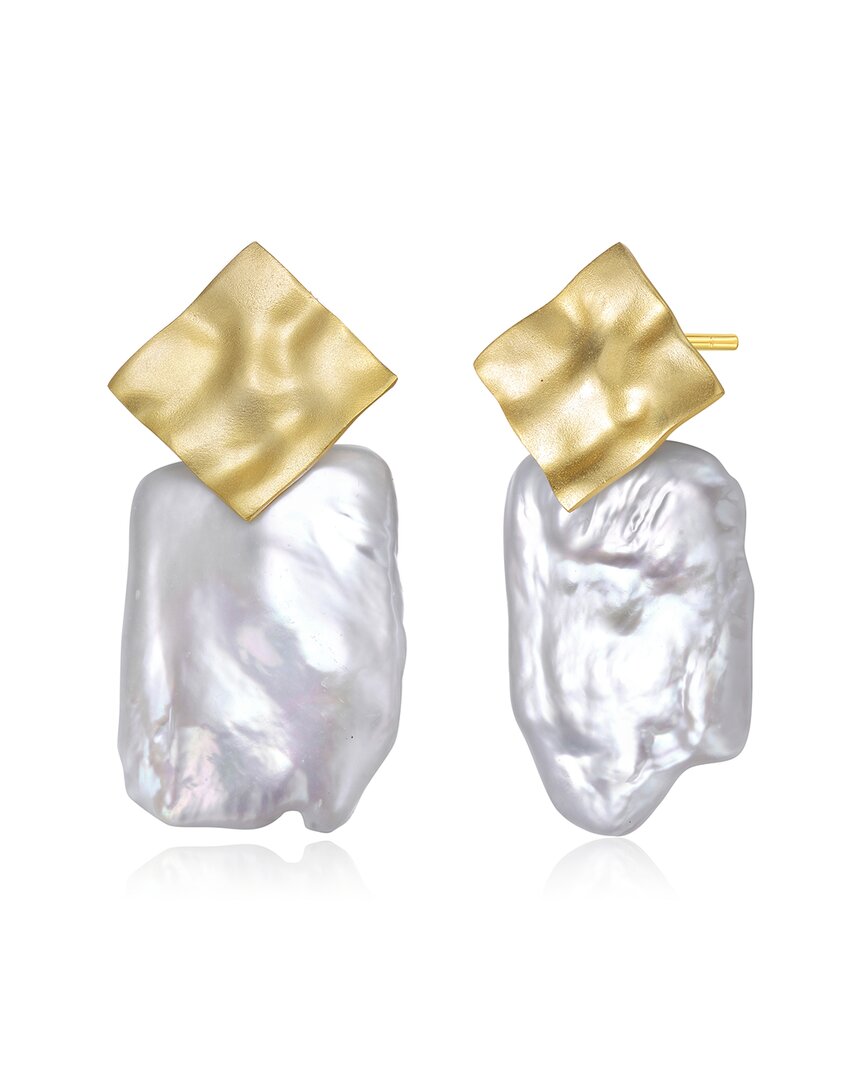 Genevive 14k Over Silver 21-17.5mm Pearl Earrings
