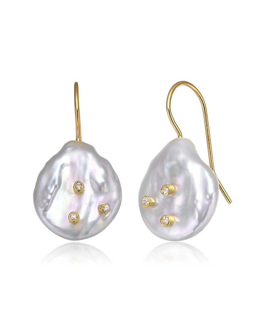 Genevive 14k Over Silver 20-17mm Pearl Earrings