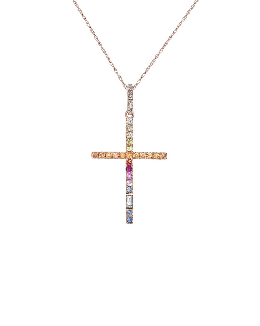 Diana M. Fine Jewelry 14k Rose Gold 0.39 Ct. Tw. Diamond & Sapphire Cross Pendant Necklace