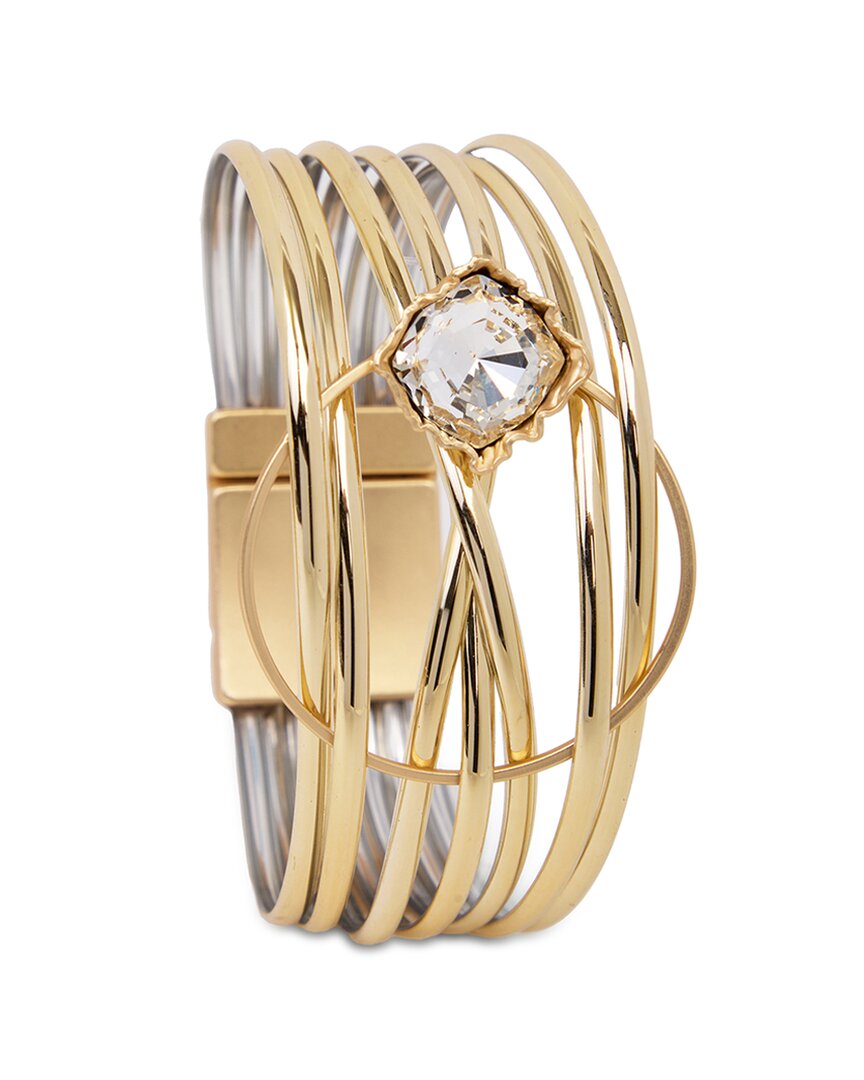 Saachi Halo Statement Leather Bracelet In Gold