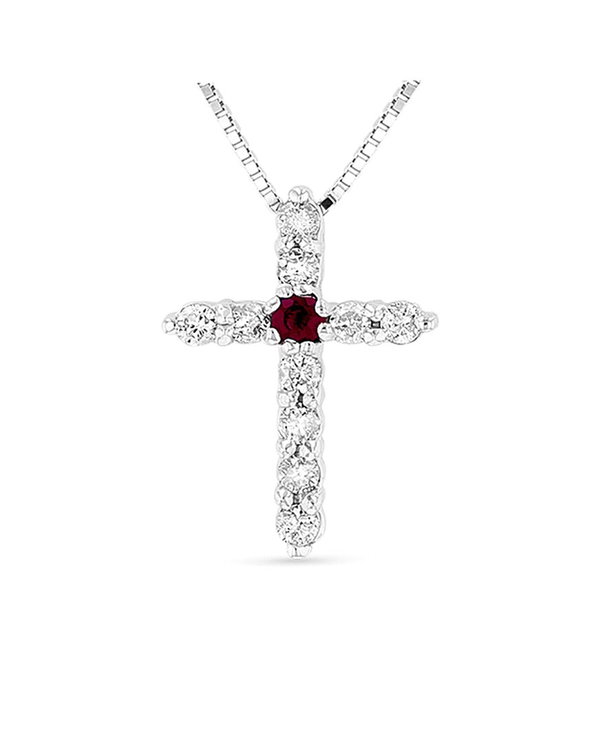 Diana M. Fine Jewelry 14k 0.18 Ct. Tw. Diamond & Ruby Cross Pendant Necklace In Metallic