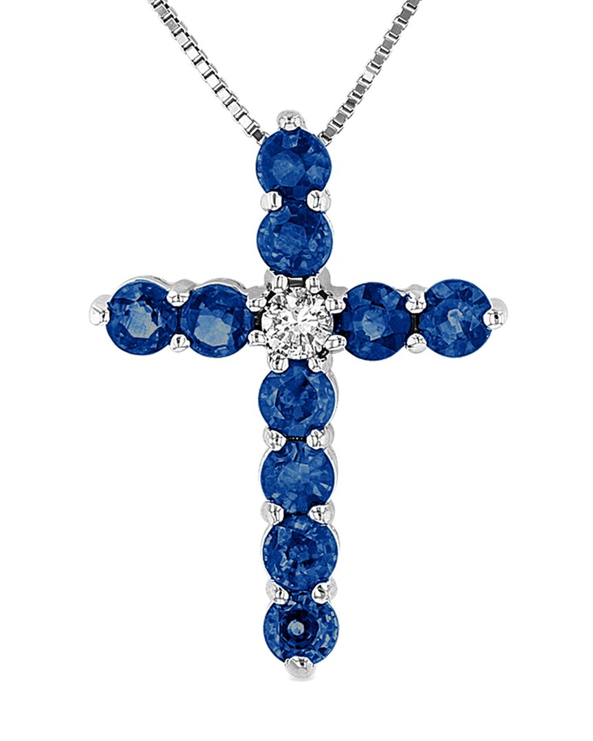 Diana M. Fine Jewelry 14K 1.33 ct. tw. Diamond & Sapphire Cross Pendant Necklace