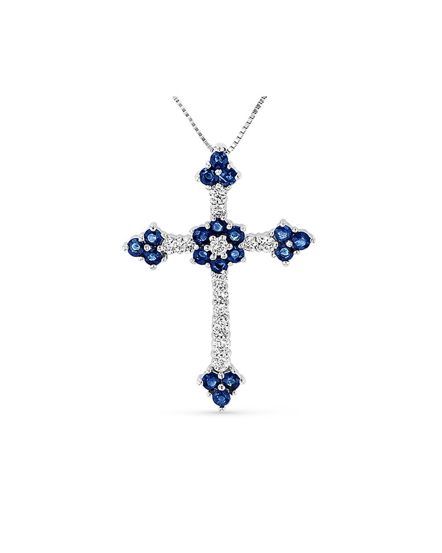 Diana M. Fine Jewelry 14k 1.10 Ct. Tw. Diamond & Sapphire Cross Pendant Necklace In Metallic