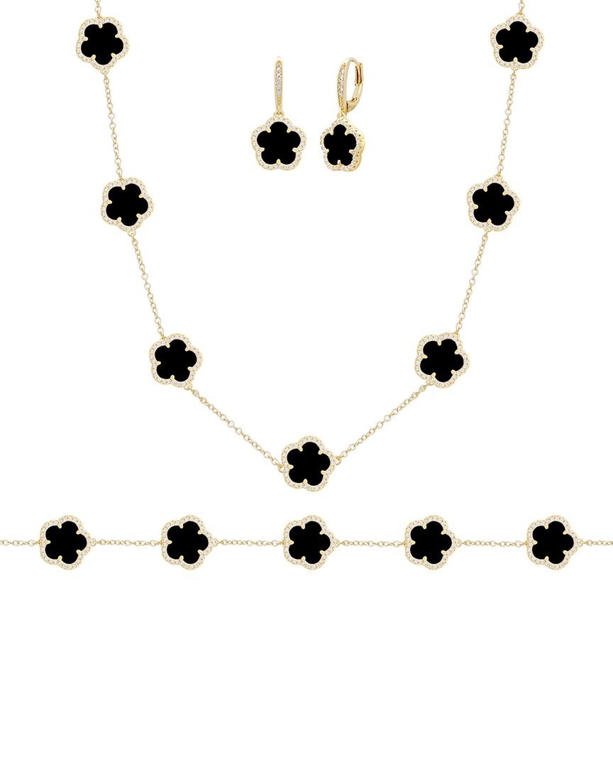 Jankuo 14k Plated Onyx Cz Flower Bracelet In Red