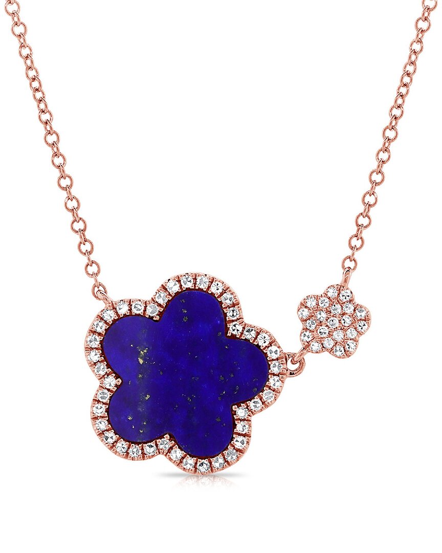 Sabrina Designs 14k Rose Gold Flower Necklace In Blue