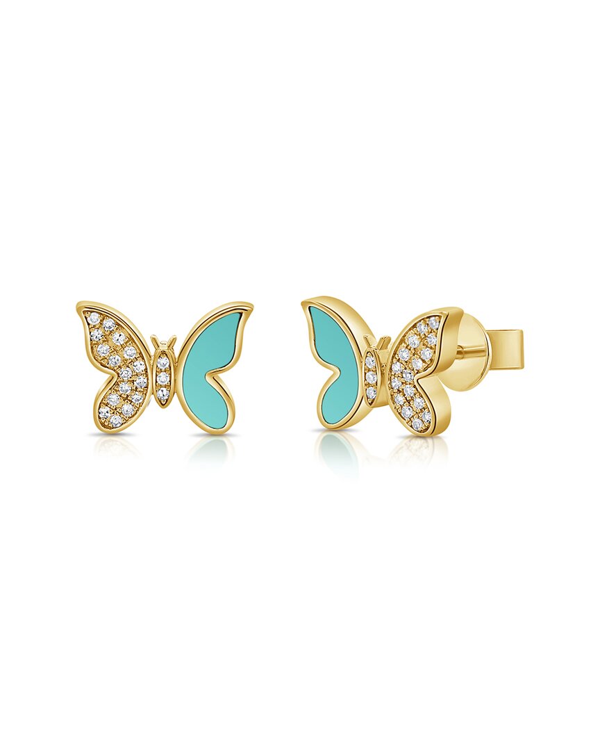 Sabrina Designs 14k 0.53 Ct. Tw. Diamond & Turquoise Butterfly Earrings