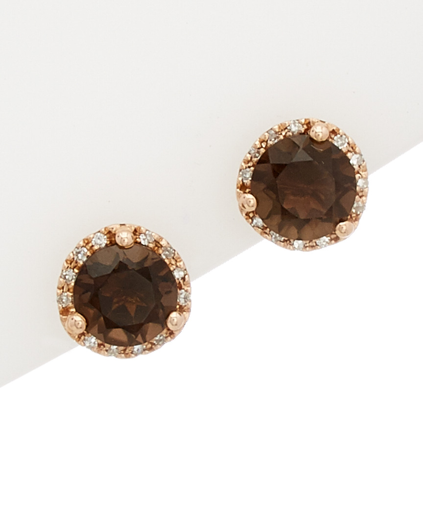 Image of Diana M. Fine Jewelry K Rose Gold . ct. tw. Diamond & Smoky Topaz Studs