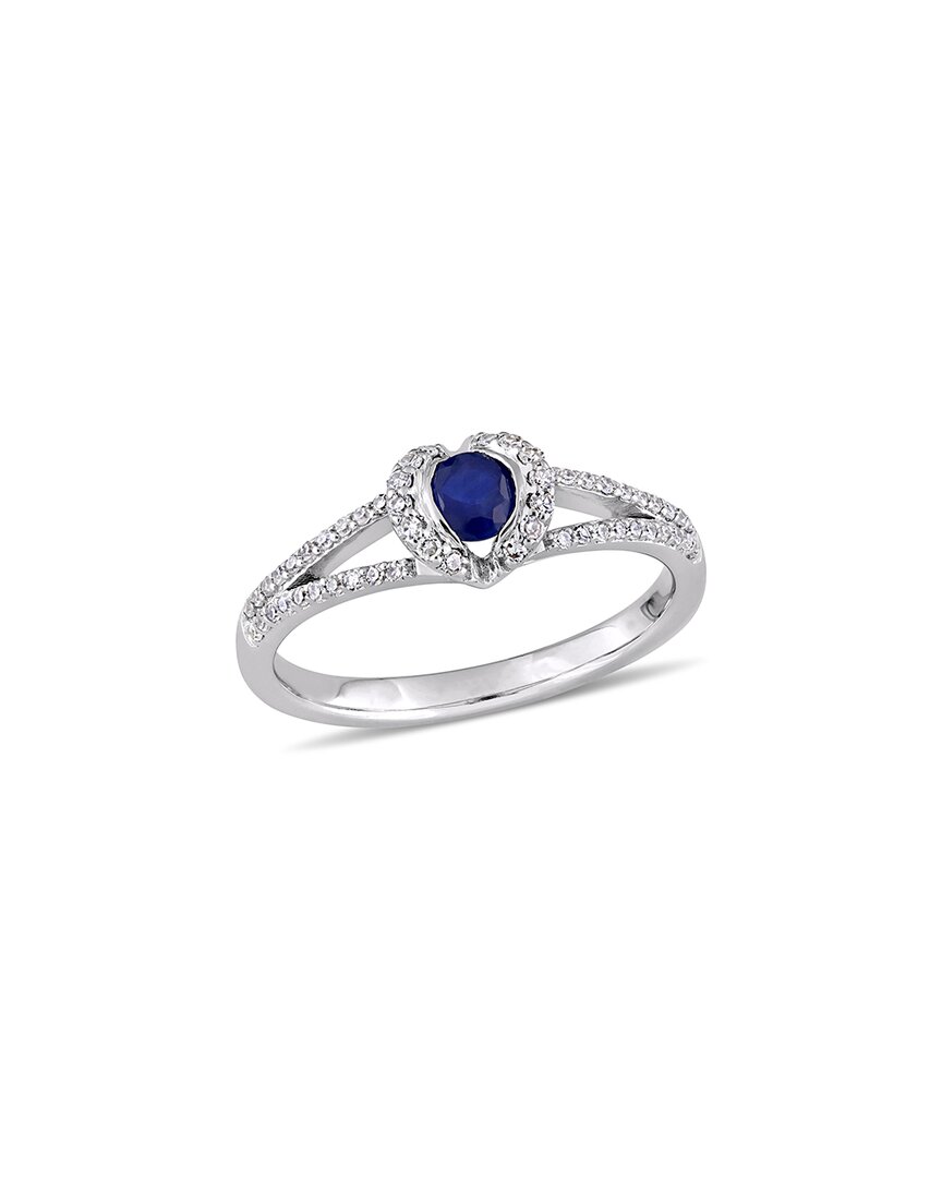 Rina Limor 14k 0.54 Ct. Tw. Diamond & Blue Sapphire Halo Ring