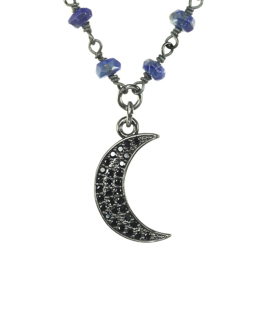 Rachel Reinhardt Silver Blue Lapis Cz Moon Pendant Necklace