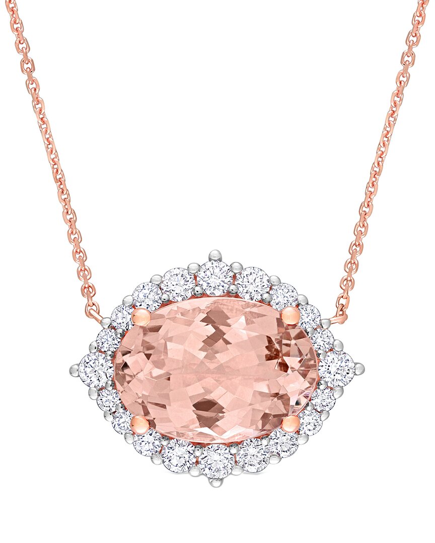 Rina Limor 14k Rose Gold 5.69 Ct. Tw. Diamond & Morganite Halo Necklace