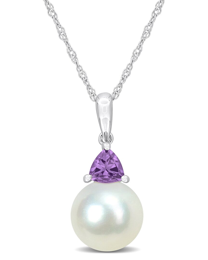 Rina Limor 10k 0.20 Ct. Tw. Amethyst & 8-8.5mmmm Pearl Drop Pendant
