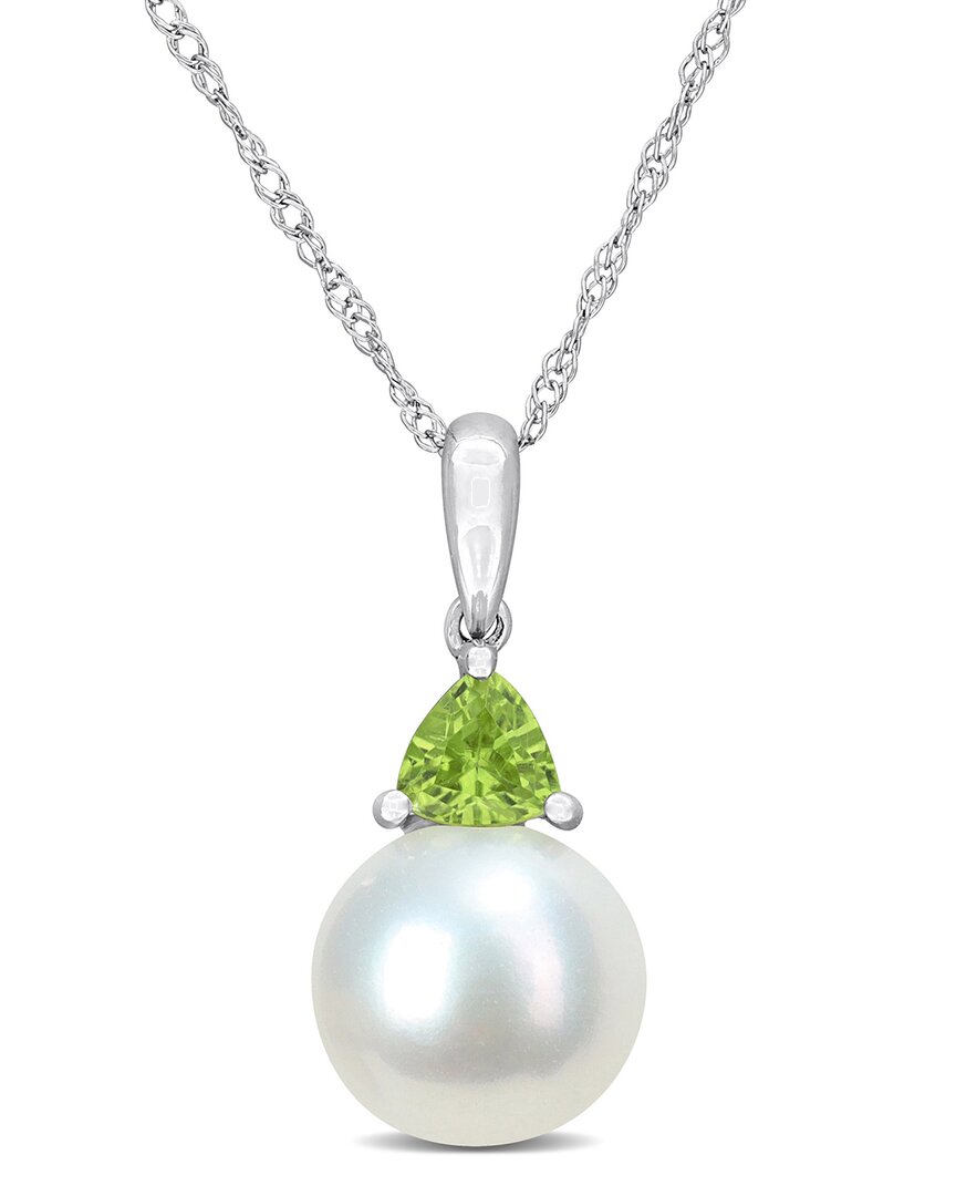 Rina Limor 10k 0.28 Ct. Tw. Peridot & 8-8.5mmmm Pearl Drop Pendant