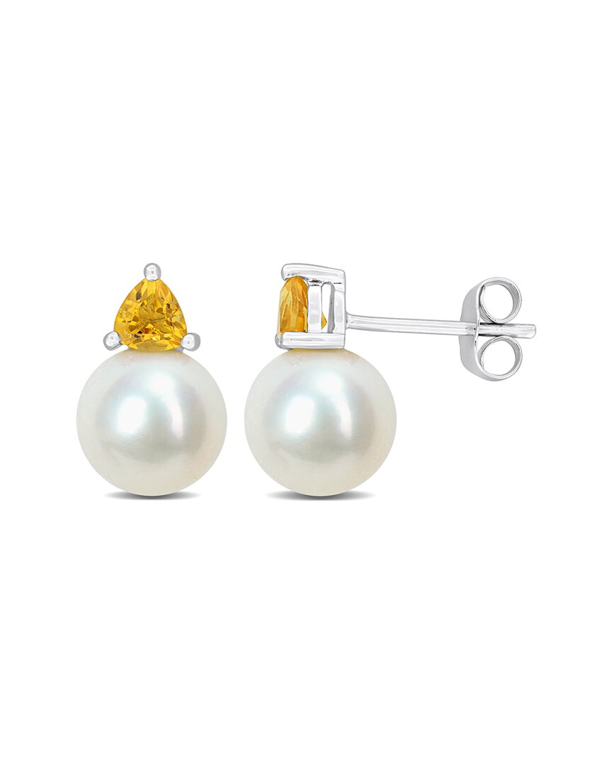 Rina Limor 10k 0.44 Ct. Tw. Citrine & 8-8.5mmmm Pearl Studs