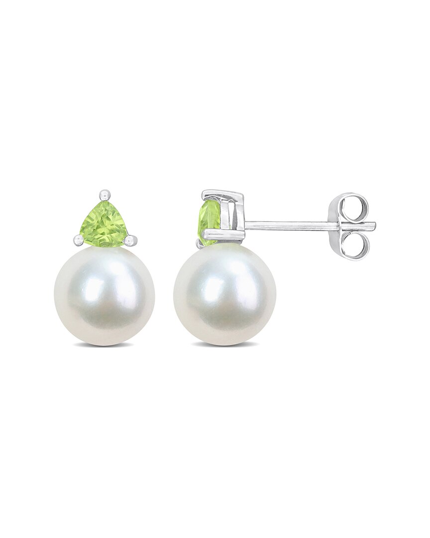 Rina Limor 10k 0.56 Ct. Tw. Peridot & 8-8.5mmmm Pearl Studs