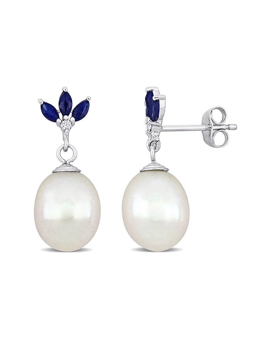 Rina Limor 10k 0.69 Ct. Tw. Diamond & Sapphire & 9-9.5mmmm Pearl Drop Earrings