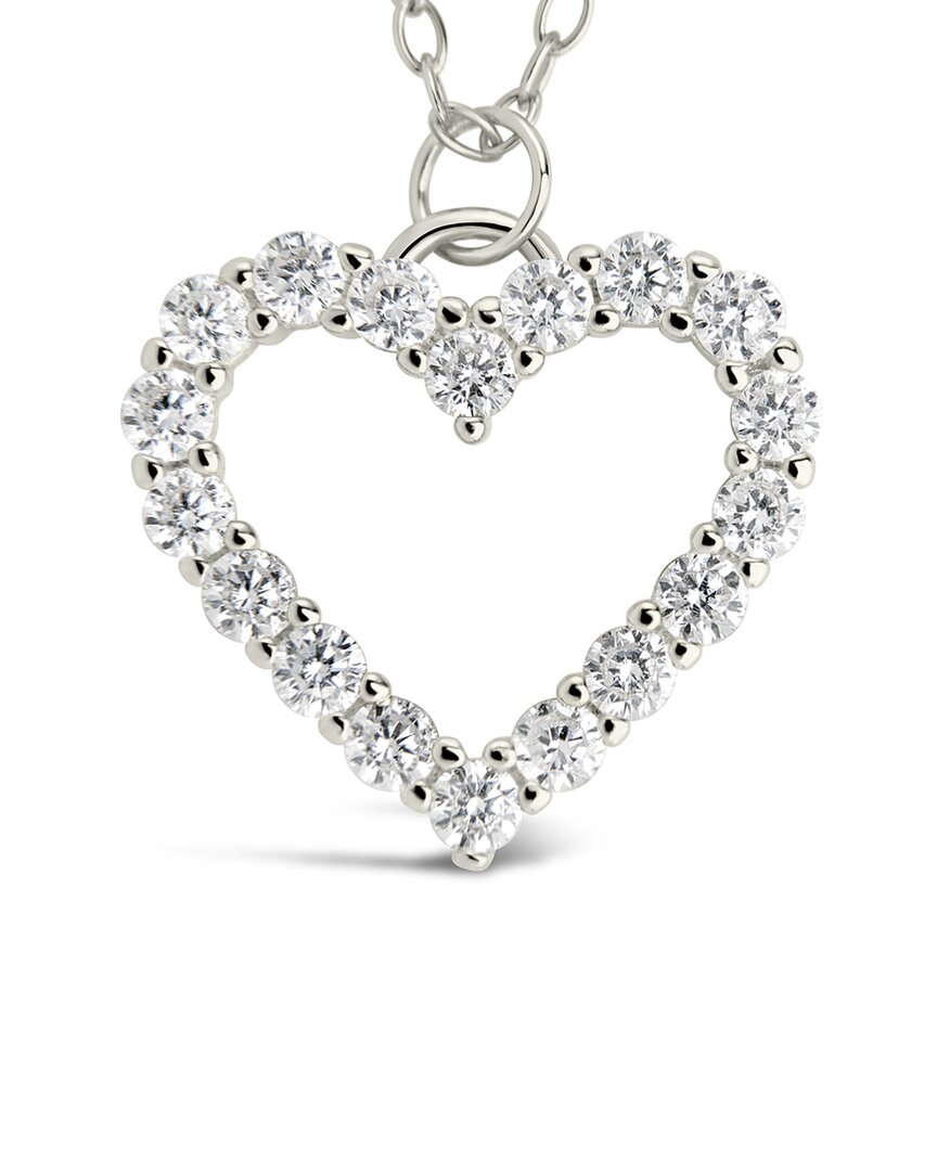Sterling Forever Silver Cz Outline Heart Pendant Necklace