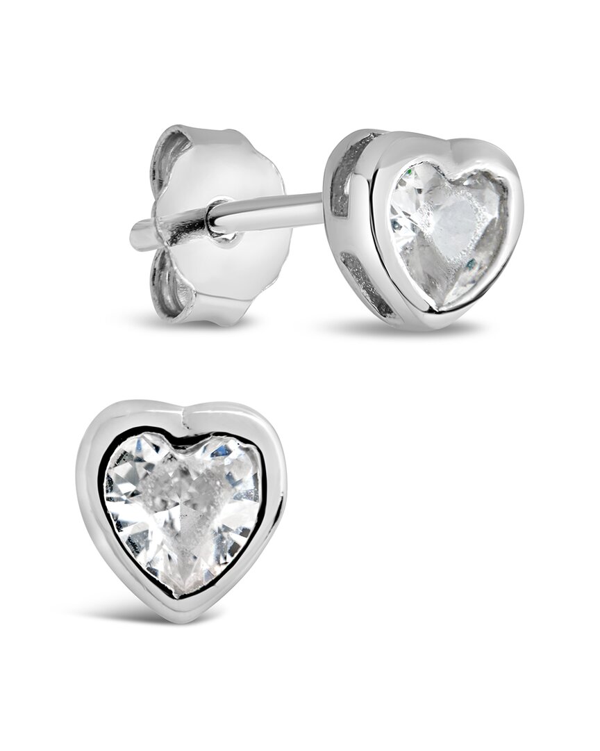 Sterling Forever Silver Cz Heart Studs
