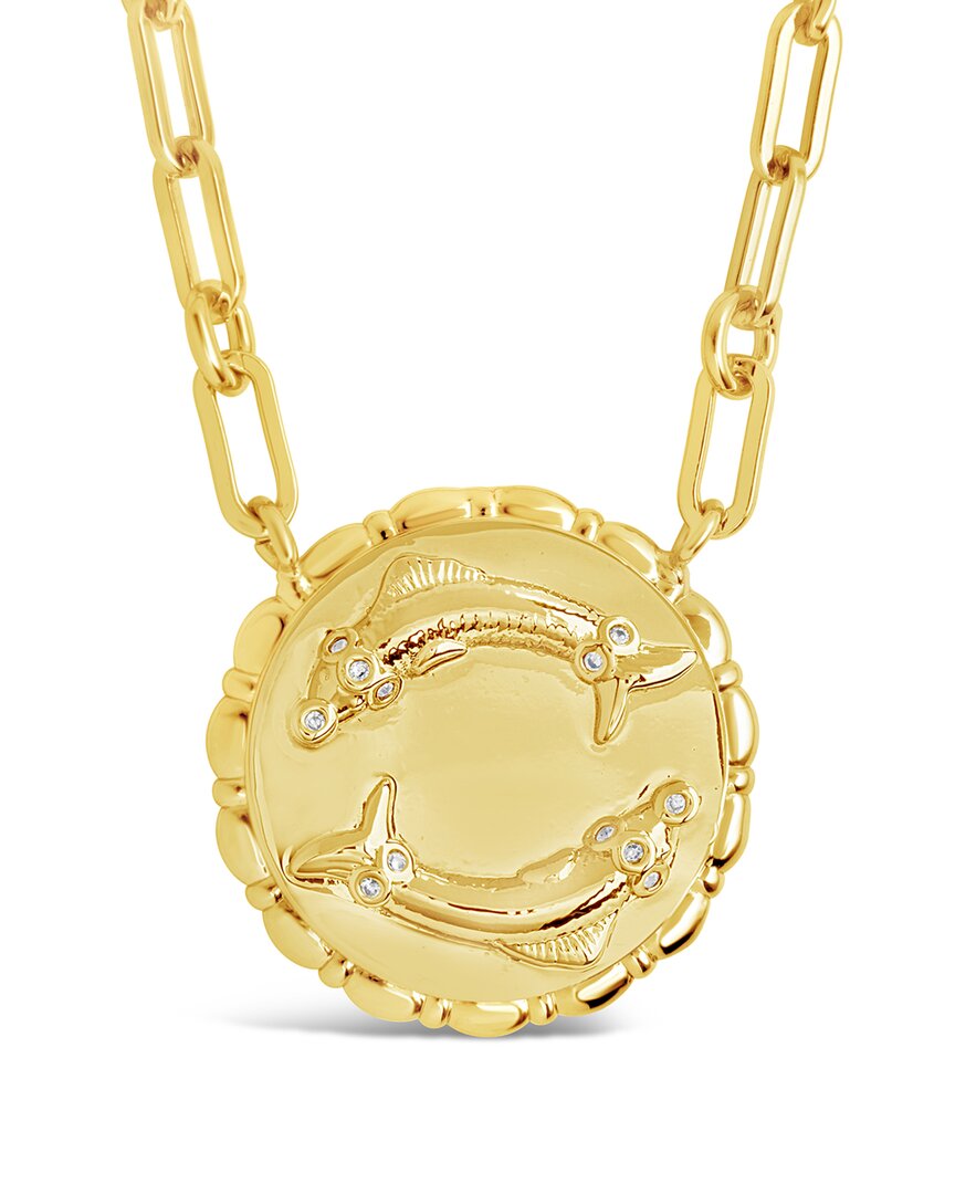 Sterling Forever 14k Plated Cz Bold Link Pisces Zodiac Necklace