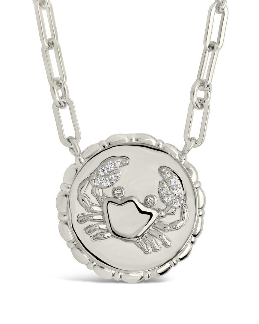 Sterling Forever Rhodium Plated Cz Bold Link Cancer Zodiac Necklace In Metallic