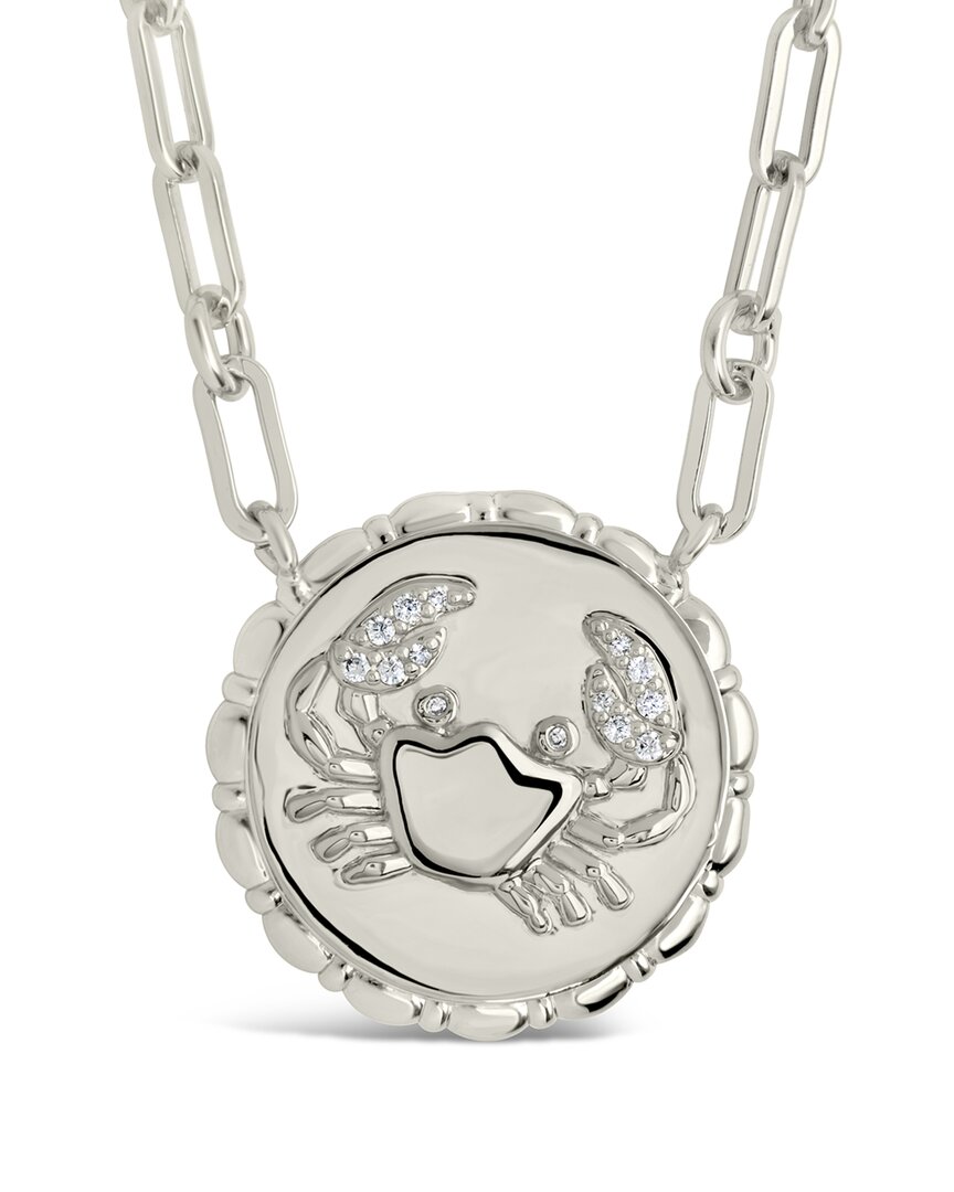 Sterling Forever Rhodium Plated Cz Bold Link Cancer Zodiac Necklace