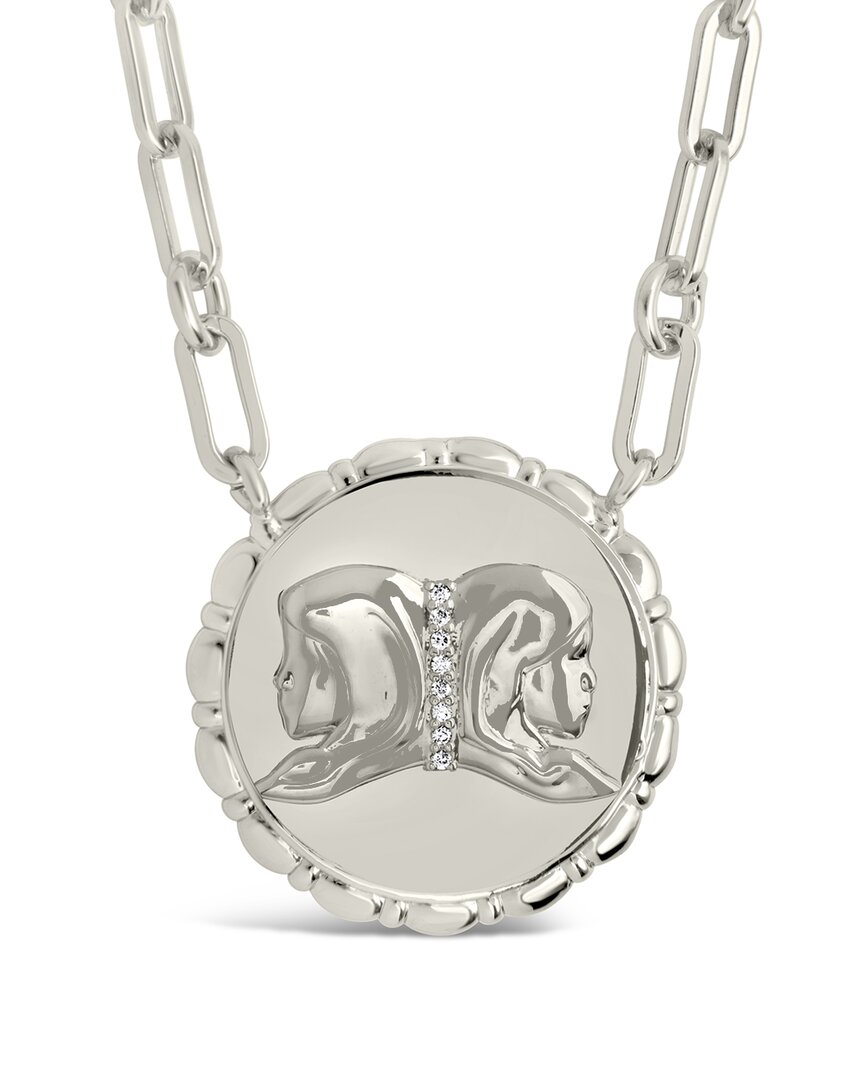 Sterling Forever Rhodium Plated Cz Bold Link Gemini Zodiac Necklace
