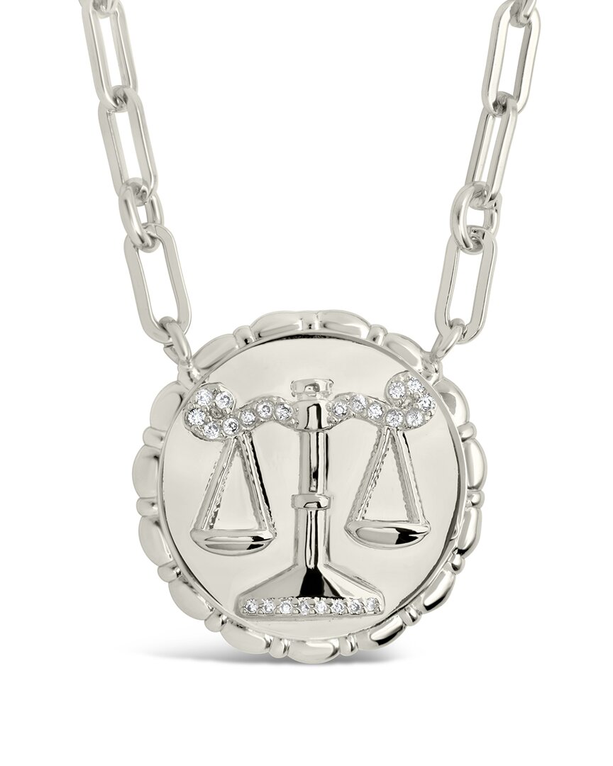Sterling Forever Rhodium Plated Cz Bold Link Libra Zodiac Necklace