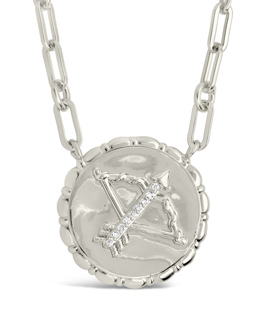 Sterling Forever Rhodium Plated Cz Bold Link Sagittarius Zodiac Necklace