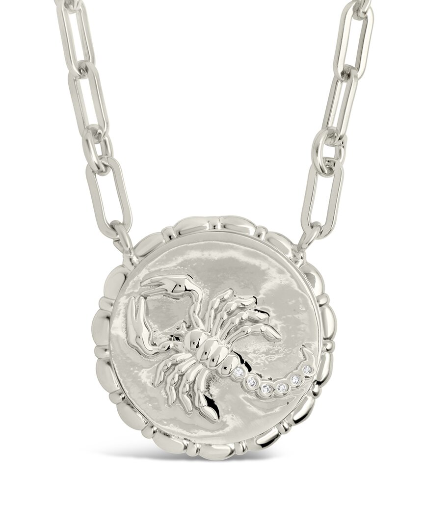 Sterling Forever Rhodium Plated Cz Bold Link Scorpio Zodiac Necklace