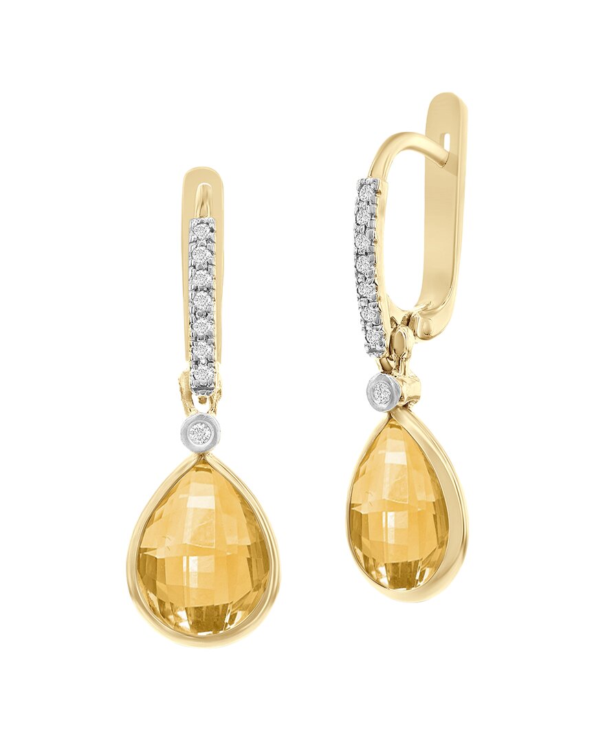 I. REISS I. REISS 14K 0.14 CT. TW. DIAMOND & CITRINE EARRINGS